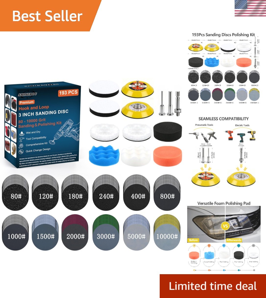 193Pcs 3 Inch Polishing Kit Hook and Loop Sanding Discs, Headlight Restoratio…
