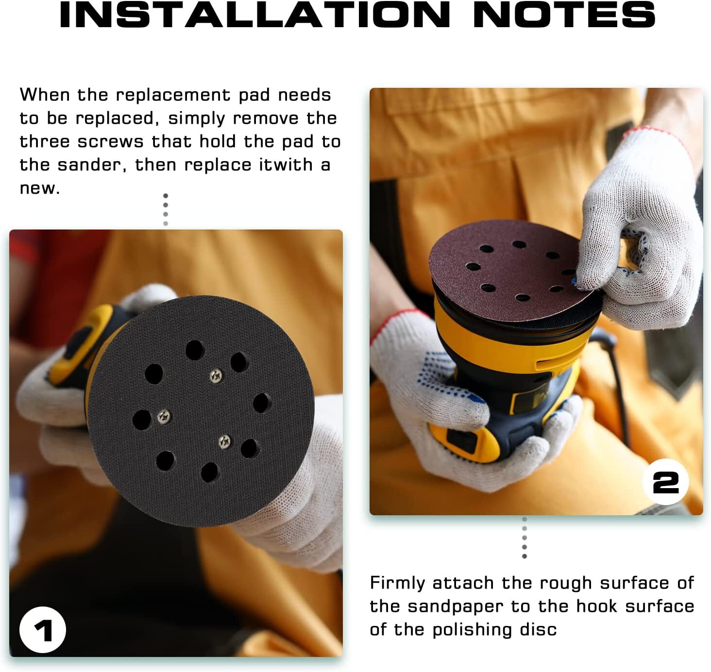2PACK 5″Orbital Sander Replacement Pads Hook Loop for Dewalt/Makita/Porter Cable