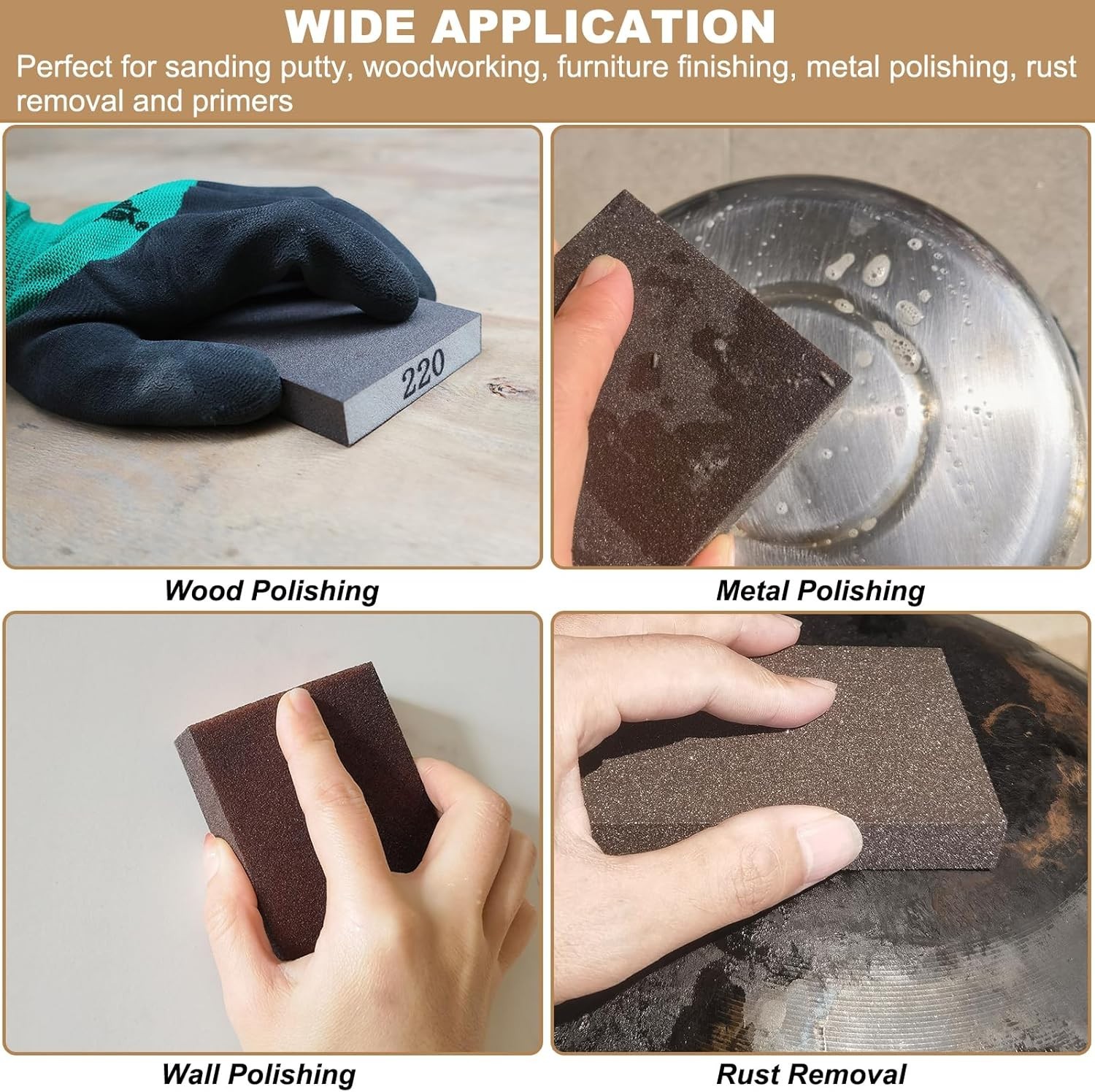 6 Pack 220 Grit Reusable Sanding Sponge – Ideal for Wood and Metal Finishing