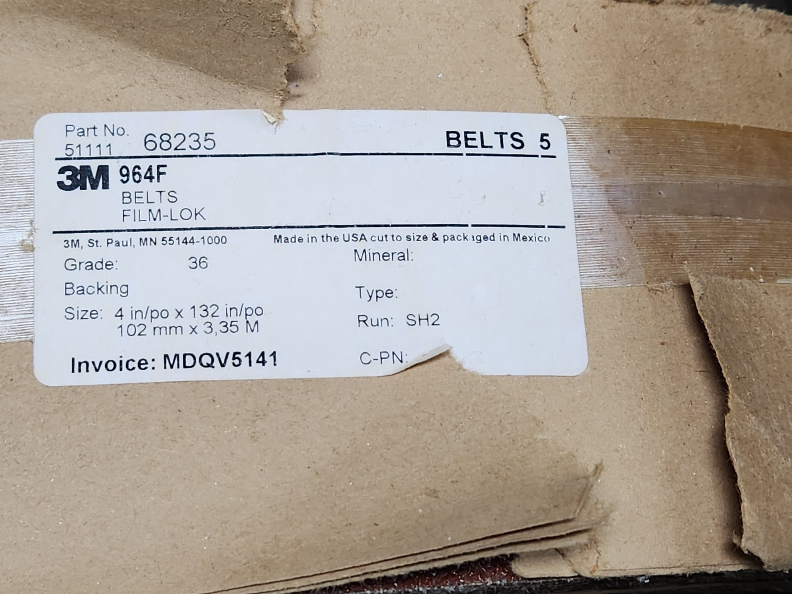 Sanding Belts 4 X 132 3M Cubitron 964F Sander Belts 5 Pack 36 Grit 98235