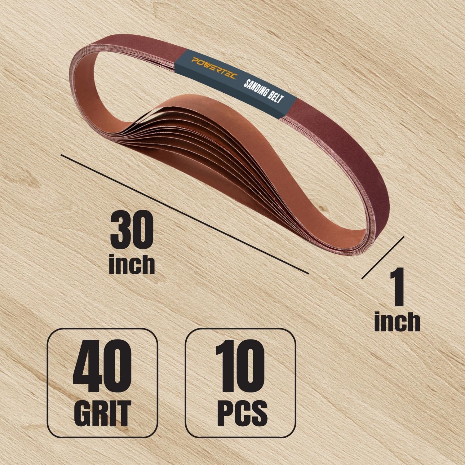 POWERTEC 1 x 30″ Sanding Belt 40 Grit 10pcs Aluminum Oxide Sandpaper 111270