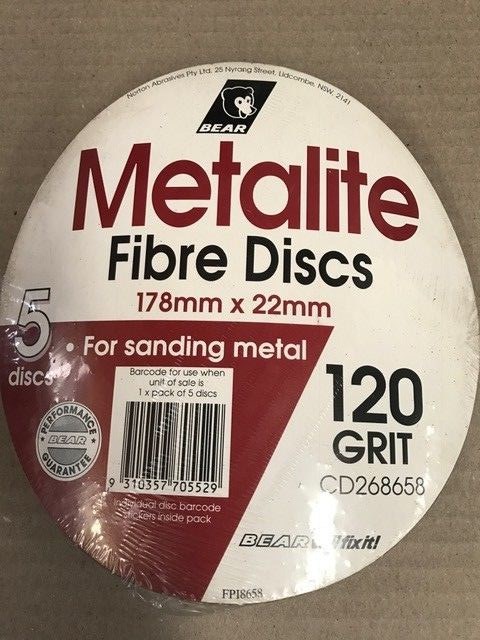 METALITE FIBRE DISCS FOR SANDING METAL BEAR 120 GRIT 178MM X 22MM (5 pack)