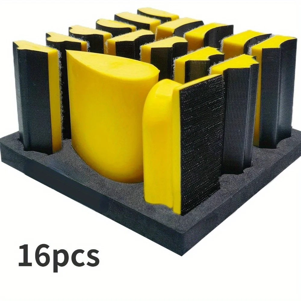 16PCS Hand Sanding Block Set Hook Loop Foam Sanding Pads Woodworking Tools