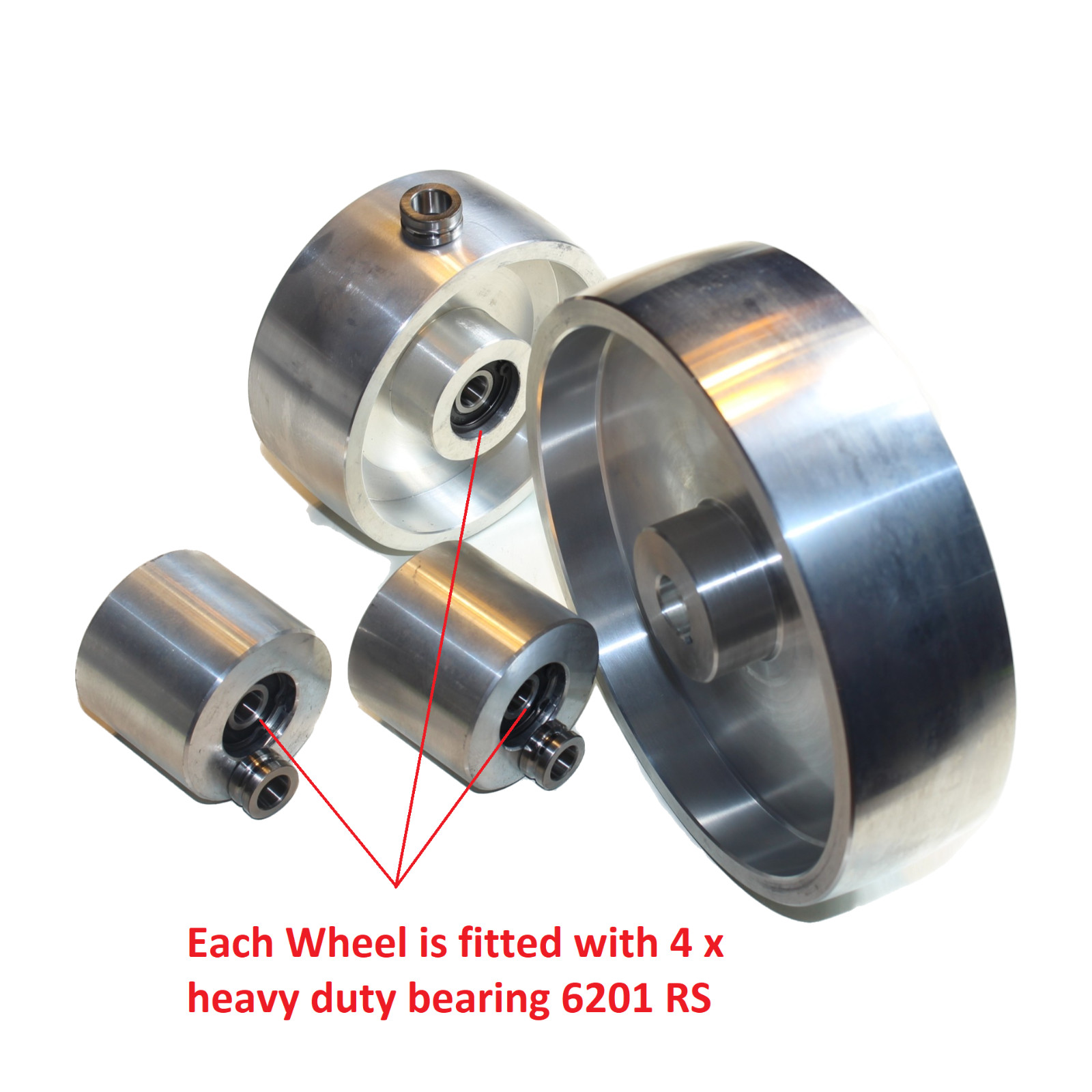 Belt Grinder wheel set – 200 mm Drive-28 mm shaft – 130 mm tracking- 65 mm Idler