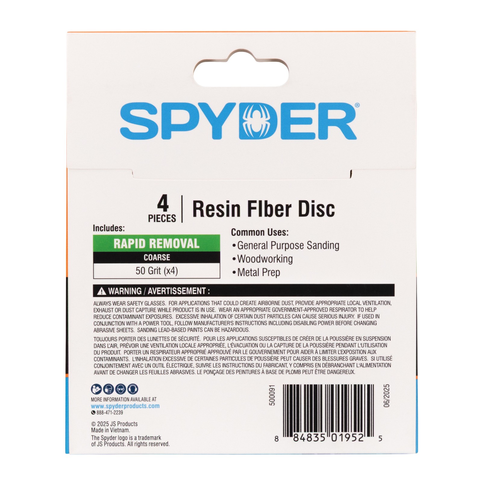 Spyder 4-Inch x 5/8-Inch 50 Grit Resin Fiber Sanding Discs (4-Pack), 500091