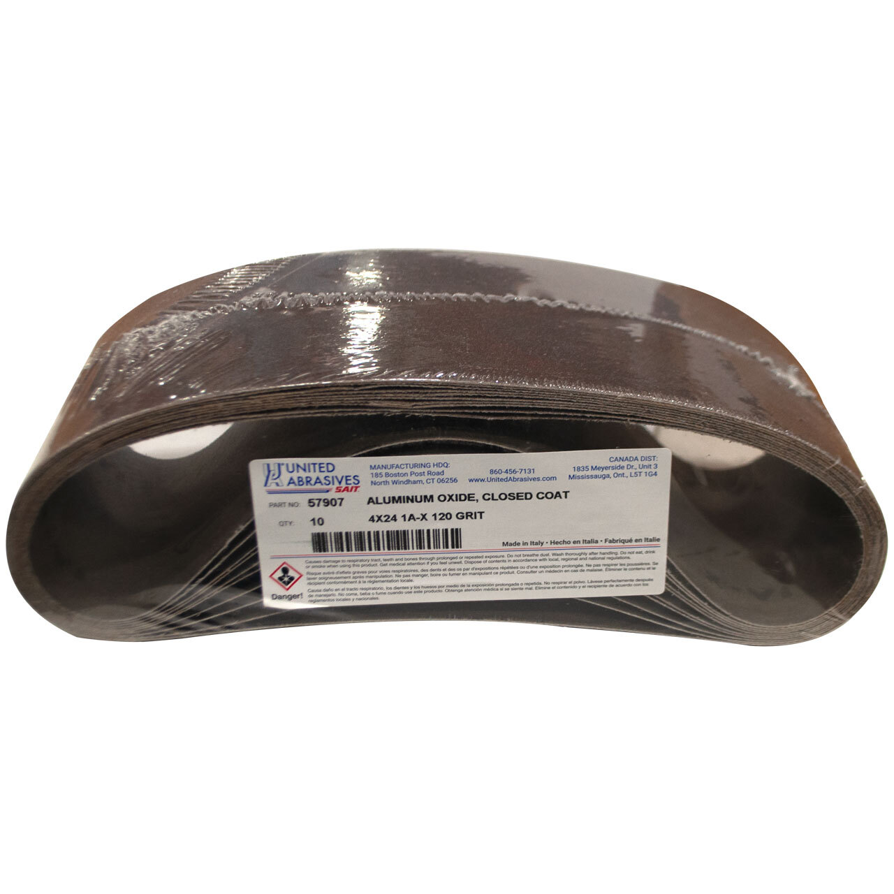 United Abrasives 57907 4×24 Aluminum Oxide Portable Sander Belt 120 Grit 10 pk