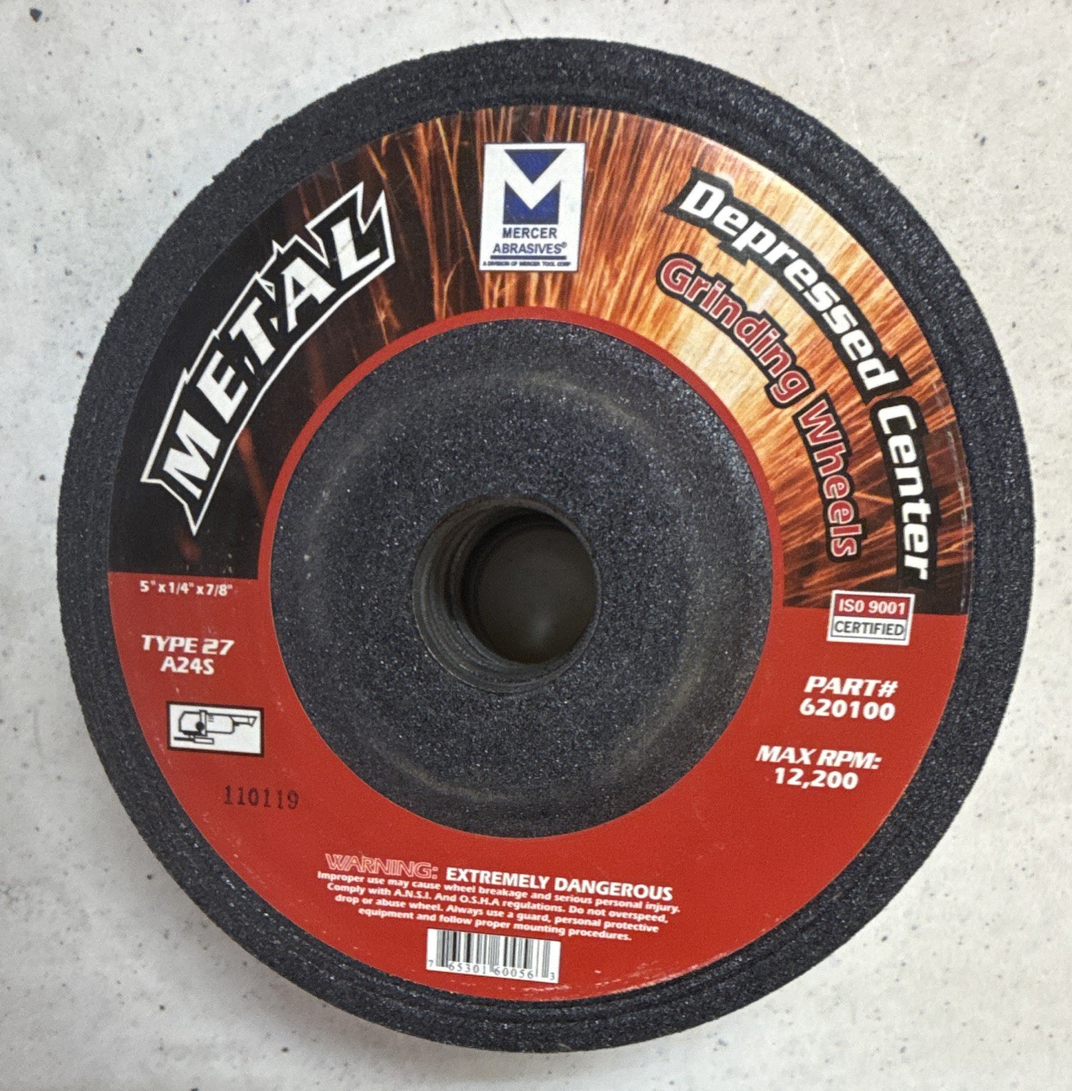Mercer Abrasives Metal T27 Grinding Wheel 5in x 1/4in x 7/8in 12200 RPM Lot of 6