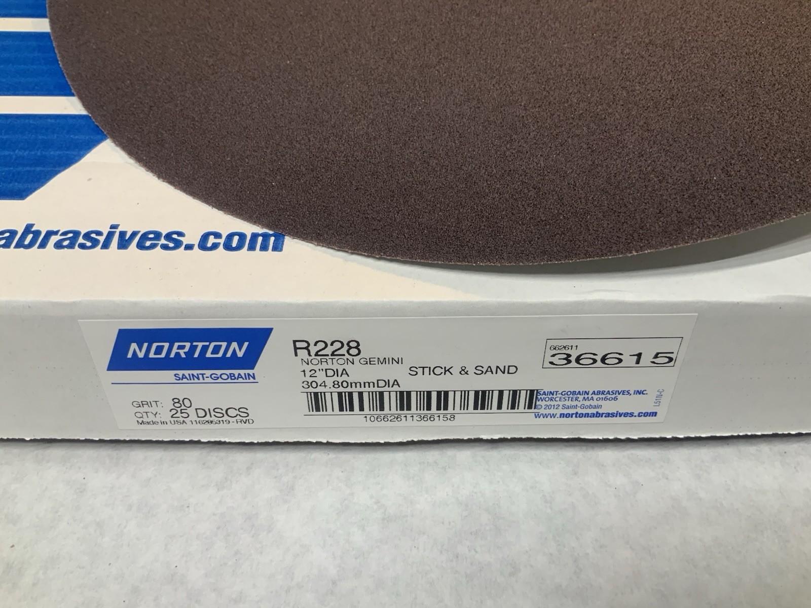 (25) NORTON 80 Grit Premium 12 Inch PSA Sanding Discs Aluminum Oxide USA 25 Pack