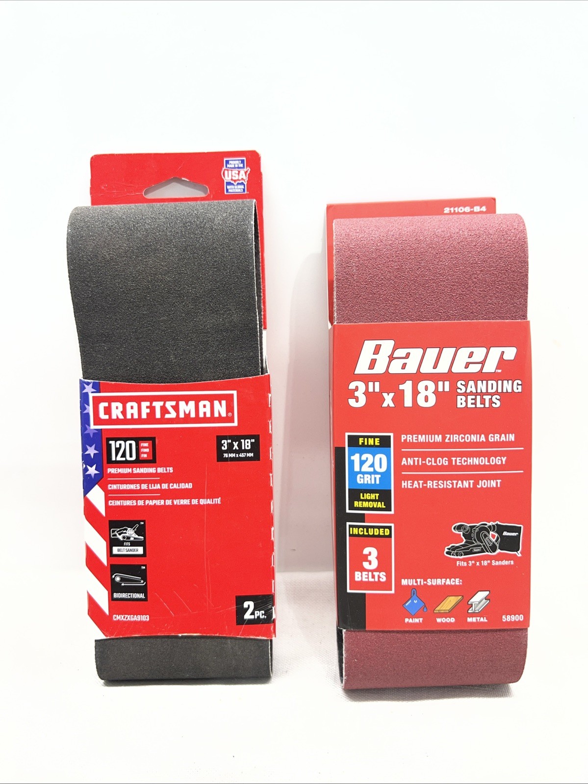 CRAFTSMAN BAUER 3 in. x 18 in. Sanding Belt 120 Grit CMXZXGA9103 Pack Of 3 Belts