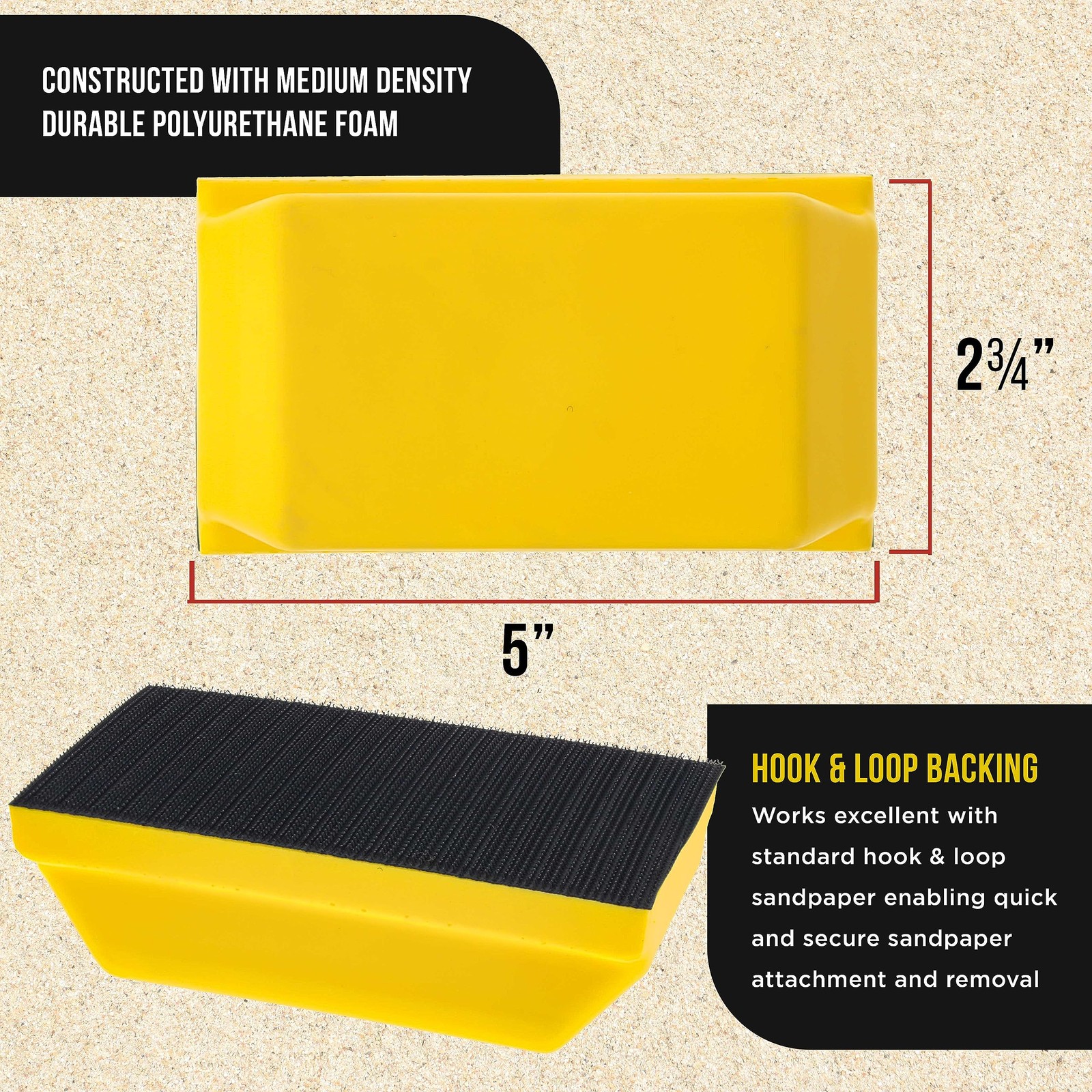Series Rectangle 5″ x 2-3/4″ Hand Sanding Block Pad with Hook & Loop Backing …