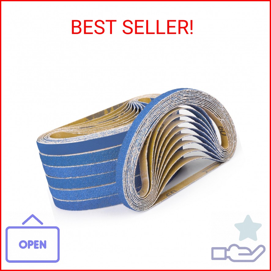 Shineboc 10-Piece 1 x 30 Inch 40-400 Grit Zirconia Sanding Belts, Heavy Duty Lon