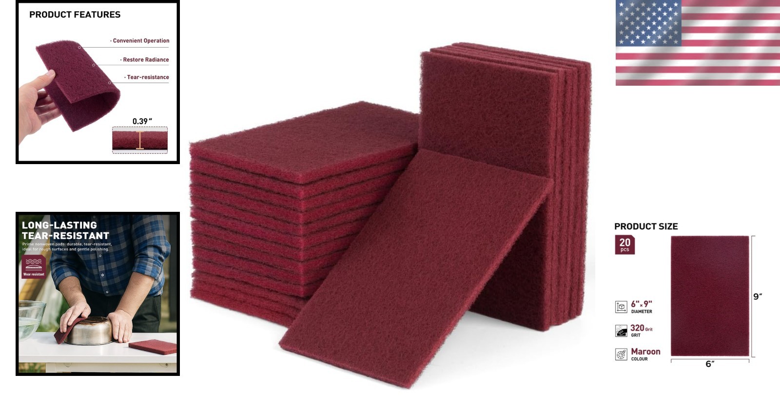 Maroon Scuff Pads for Automotive, 20 Pack
