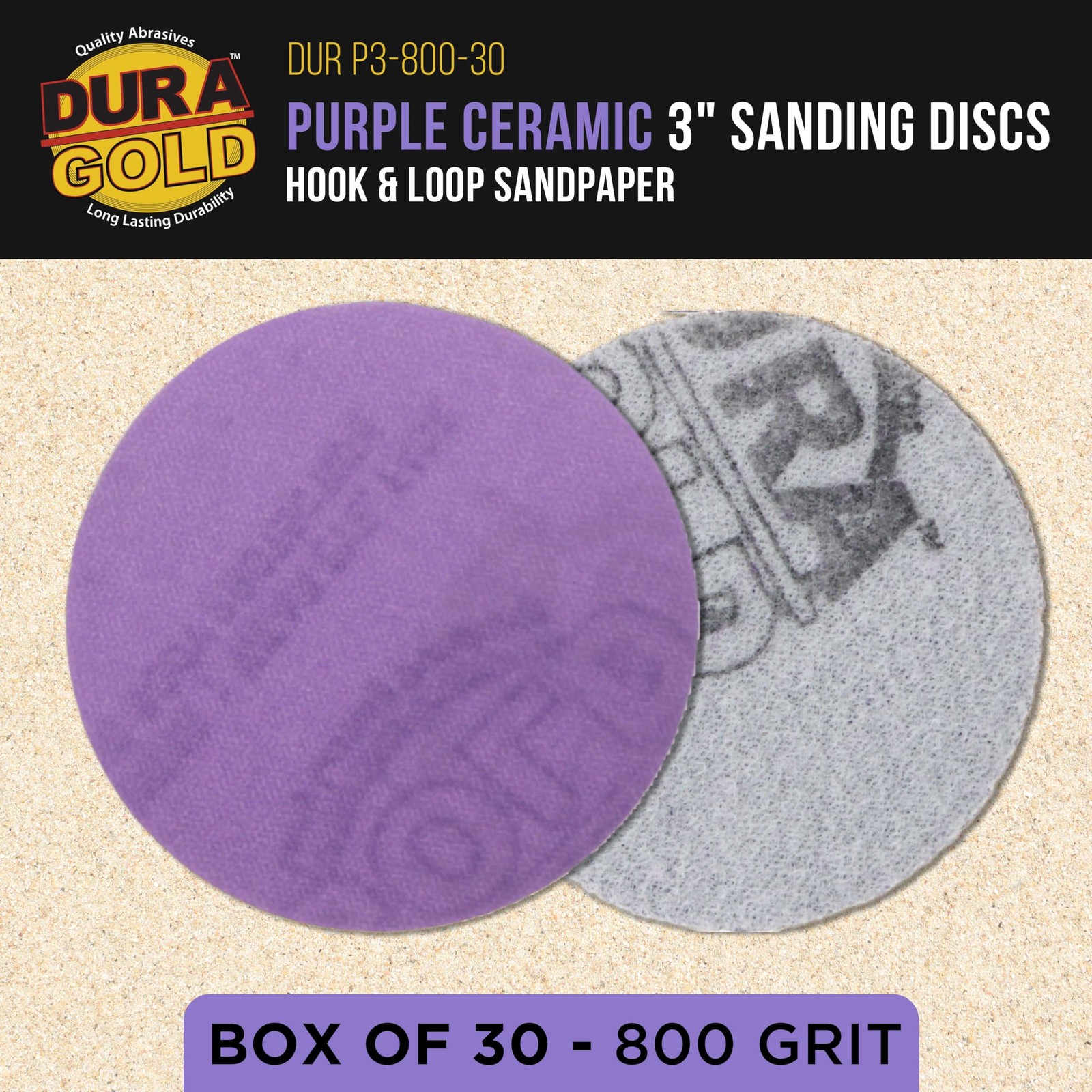 Dura-Gold Premium 800 Grit 3″ Purple Film Ceramic Sanding Discs, Box of 30 – …