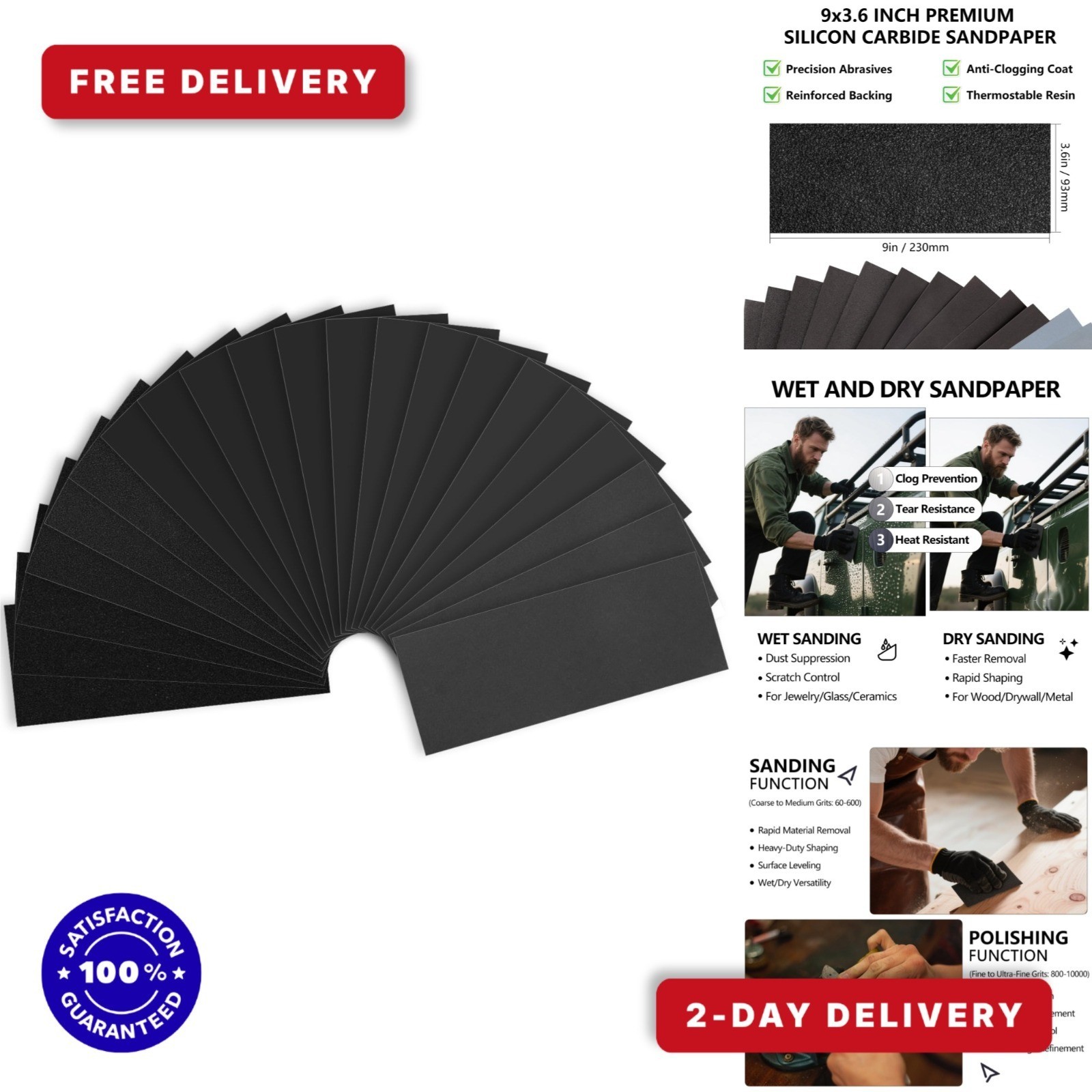 Shineboc Sandpaper Assortment 21 Sheets 120-2000 Grit Wet Dry Use