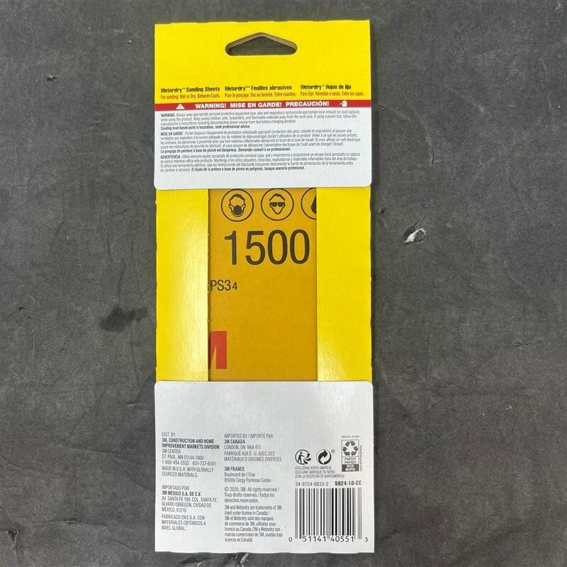 3M Imperial Wetordry Sandpaper Ultra Fine 1500-Grit Sheet Sandpaper 4Pkof6sheets