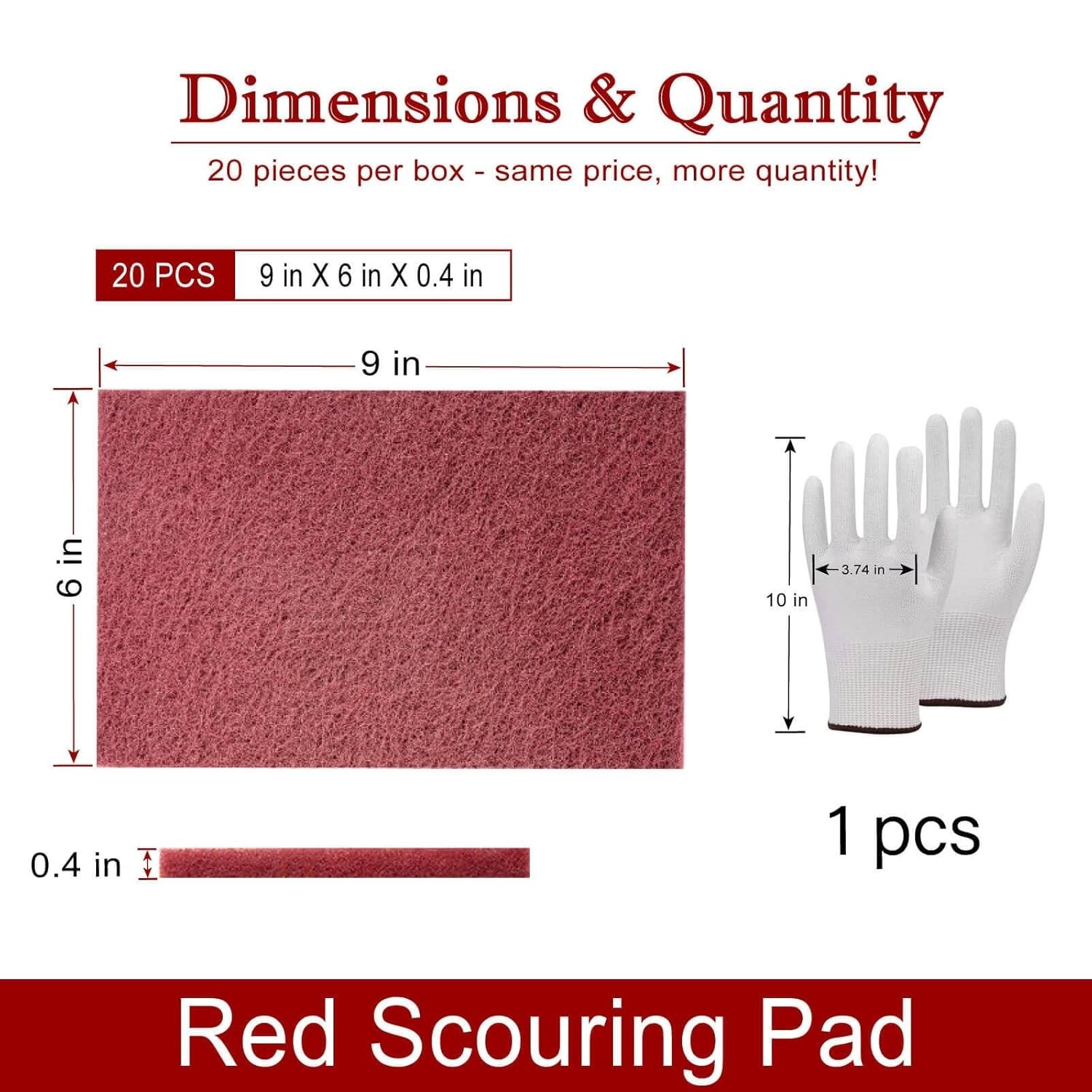 20 Count Extra Fine Abrasive Pads – 6″ x 9″ Red Scuff Pads with Gloves Included