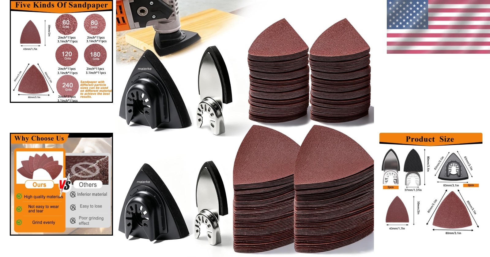 Versatile 114PC Sandpaper Set with Triangle & Finger Pads for Multiple Tools
