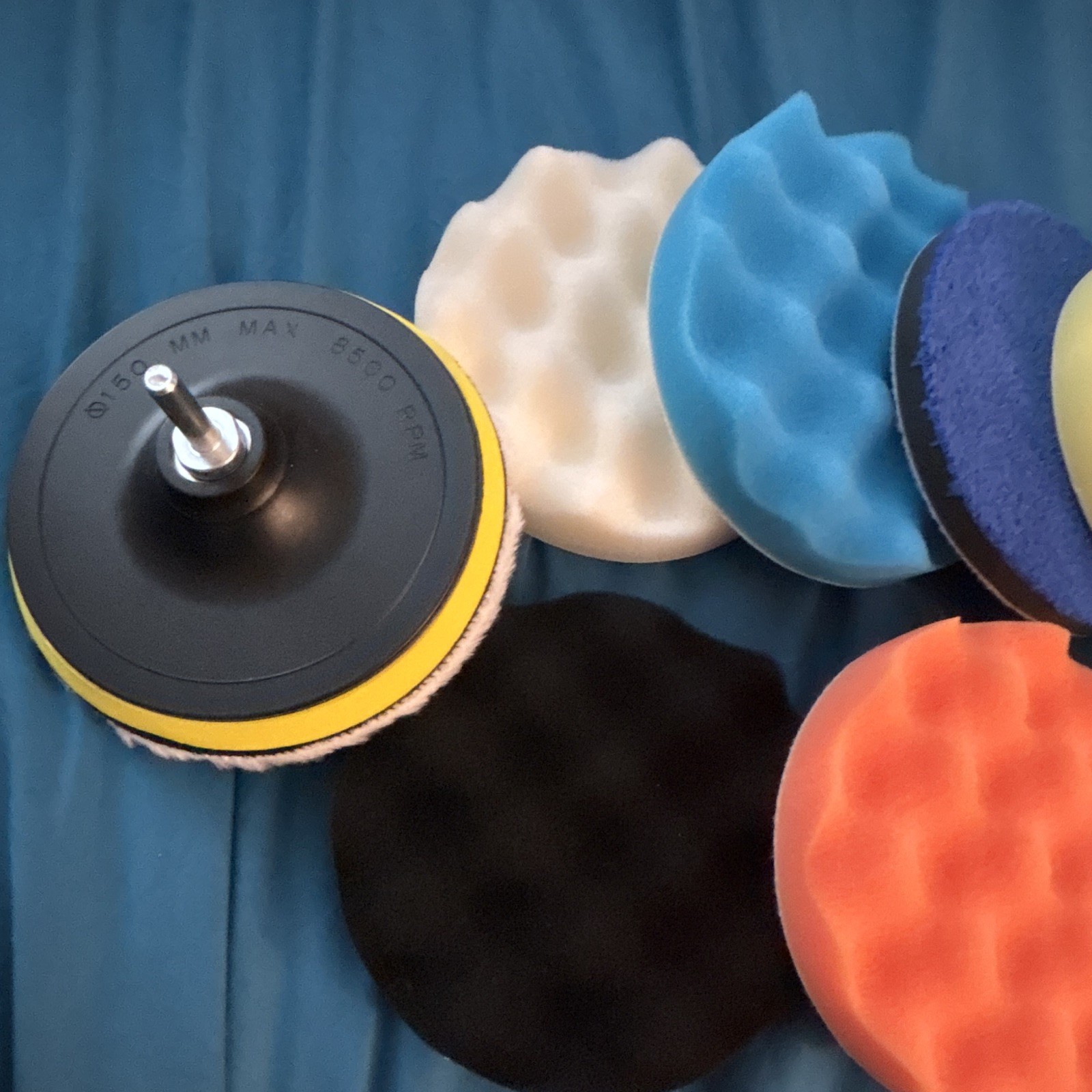 10 piece Foam Polishing & Buffing Pad Kit w/ Drill Adapter, Multicolor