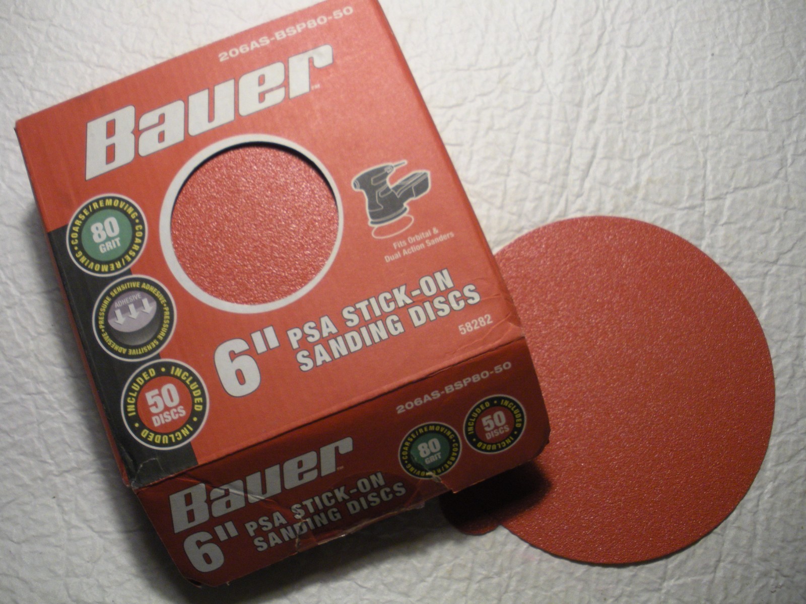 45 pc BAUER 6 in., 80-Grit PSA stick on sanding disc