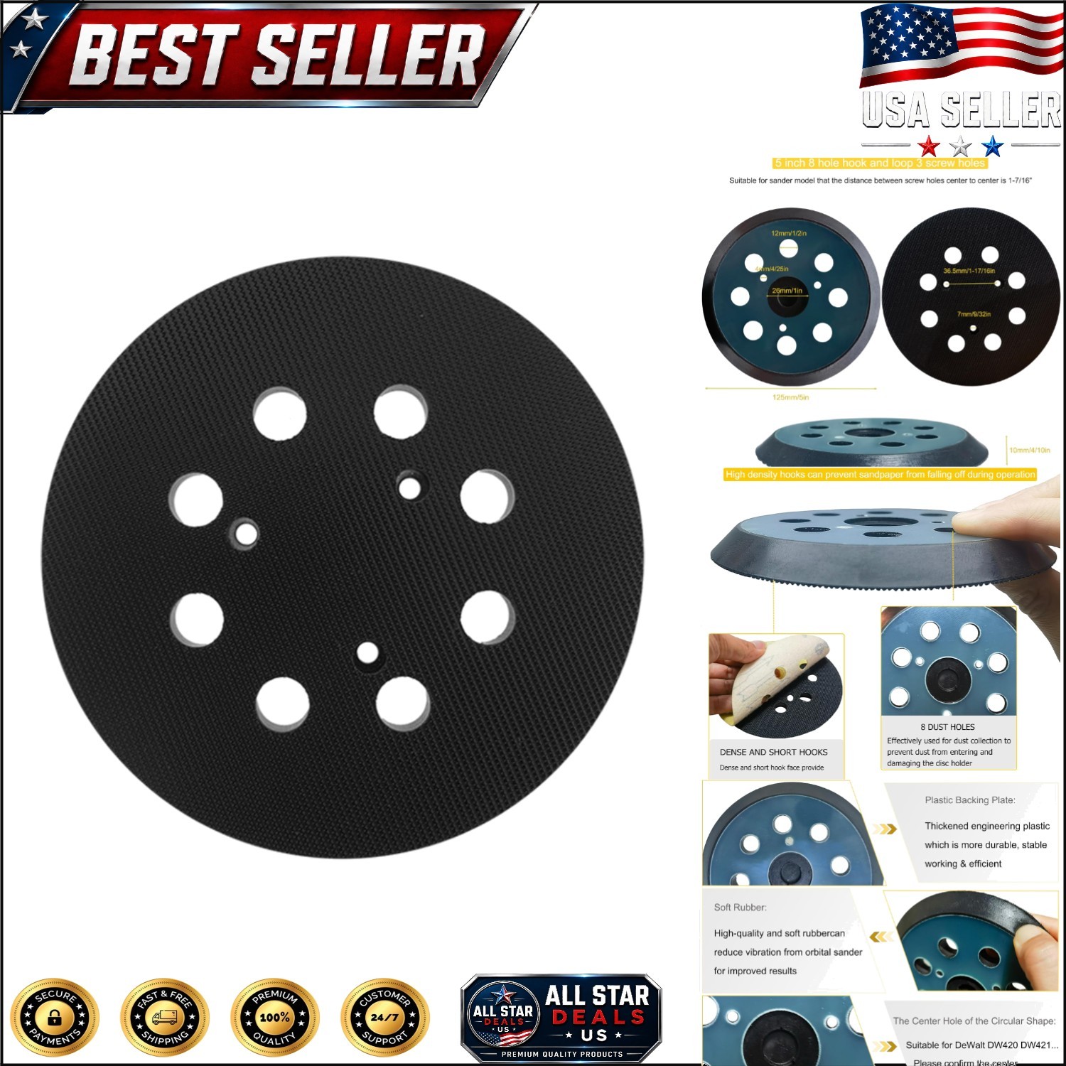 Durable 5-Inch Hook and Loop Sander Pad – Ideal for Plastic and Wood Finishes
