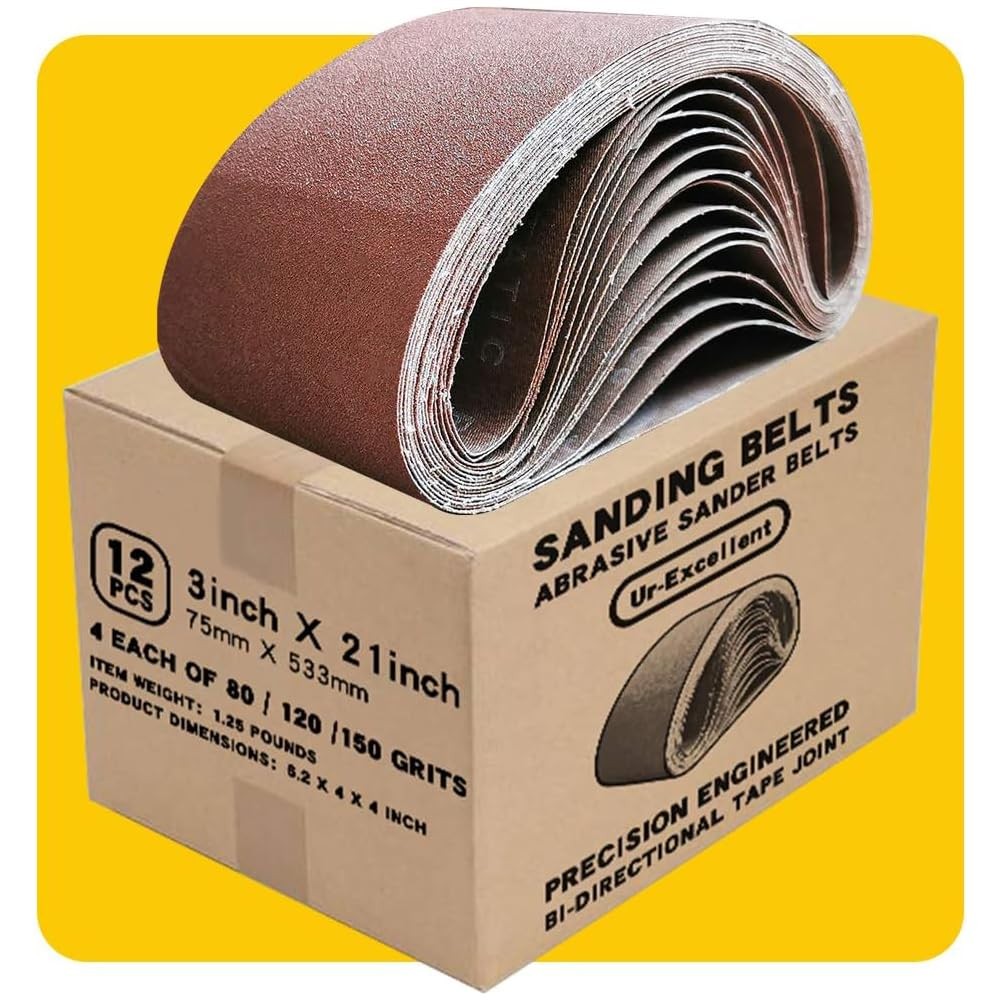 3×21 3 x 21 Inch Sanding Belt Pack 3-Inch x 21-Inch,12 Pcs(4 Each 3x21in, Red