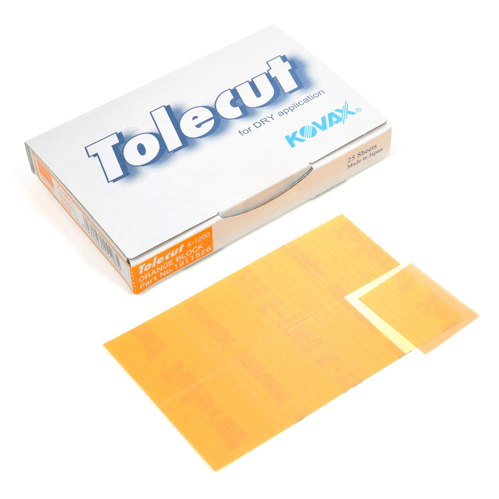 Tolecut PSA 8-Cut Block Sanding Sheets, Orange K-1200, 191-1526, 25 Sheets