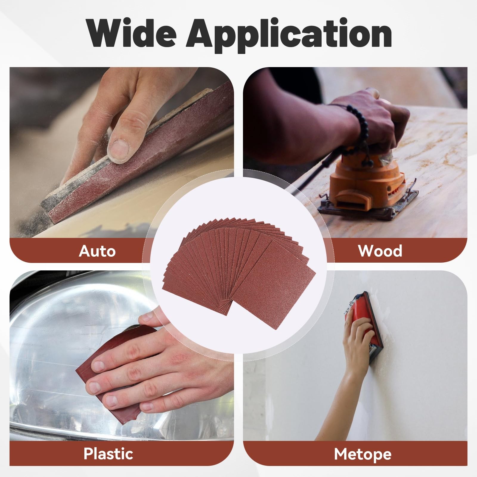 1/4 Sandpaper Sheet – 4-1/2” x 5-1/2”, P80 Grit, Red Aluminum Oxide, Plain Ba…