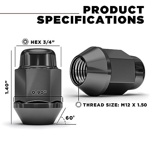 791707SBKAM M12x1.50 Bulge Acorn Lug Nut Black Chrome Wheel Installation Kit