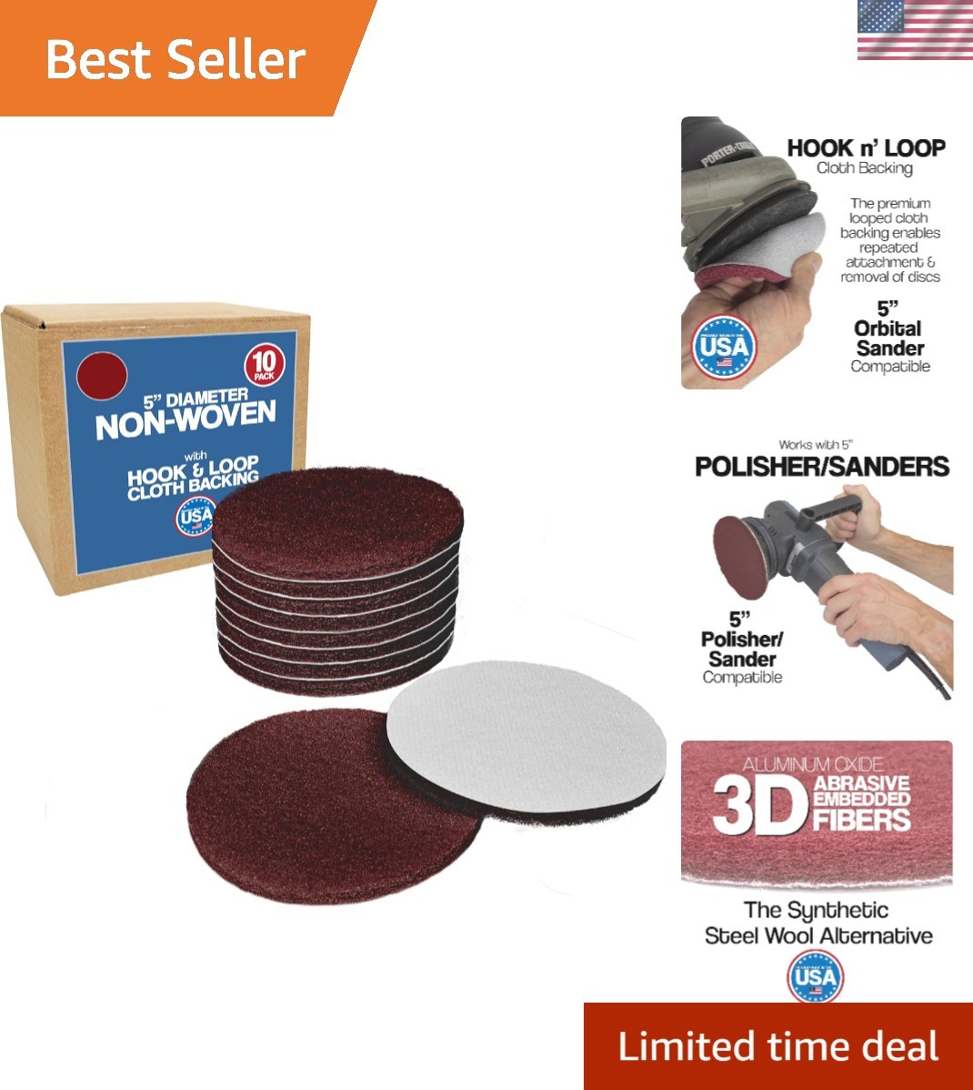 5″ Maroon 320 Grit Abrasive Discs for Rust Removal & Surfacing – 10 Pack