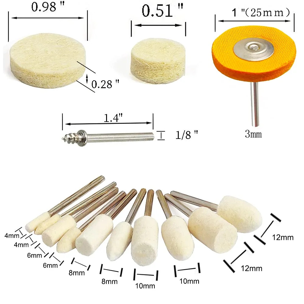 78 Pcs Polishing Buffing Wheel Set for Dremel Polishing Kit Felt Wool Cotton 1/8
