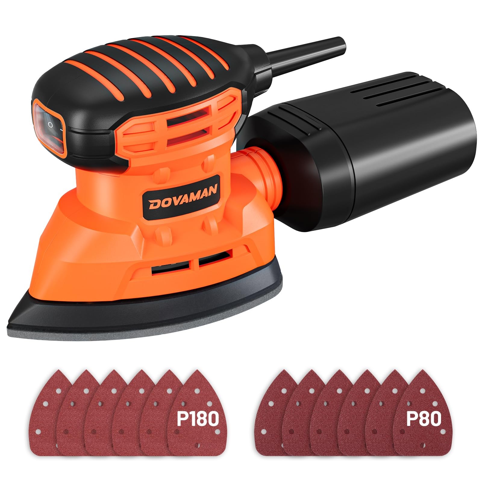 DOVAMAN 130W Detail Sander, 12000RPM Palm Sander Tool, Dust B-orange