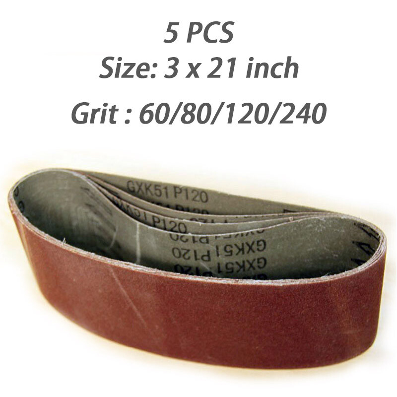3 x 21‘’ Sanding Belt, 60 80 120 240 Grit Aluminium Oxide Abrasive -5pcs