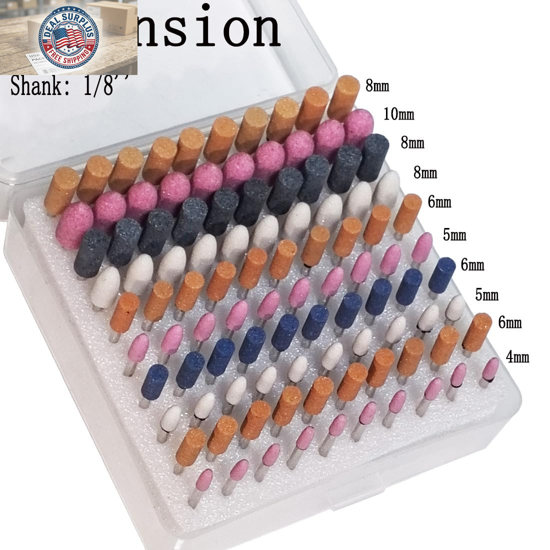 100 Pcs Grinding Stones Sets – 1/8” Shank Assorted Abrasive Stone Mounted Grind
