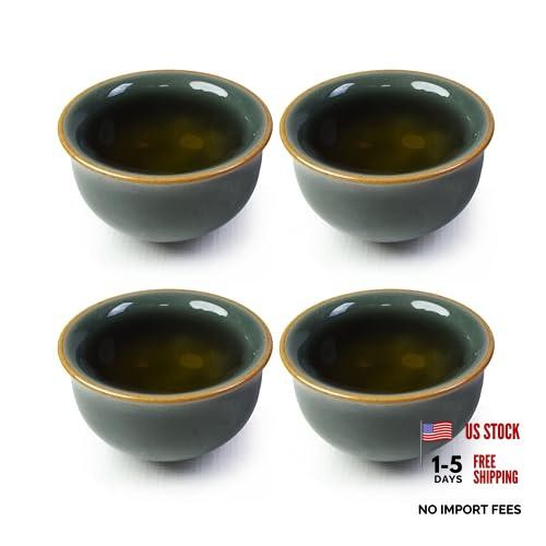 Mini Porcelain Cup Set of 4 Ceramic Small Sample Teacup Chinese Gongfu Green