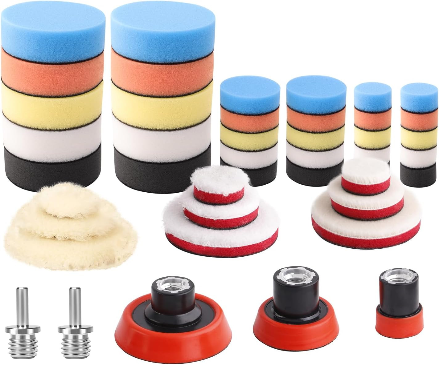 Car Foam Drill Polishing Pad Kit, 44Pcs 1Inch 2Inch 3Inch Detail Polishing Buffi