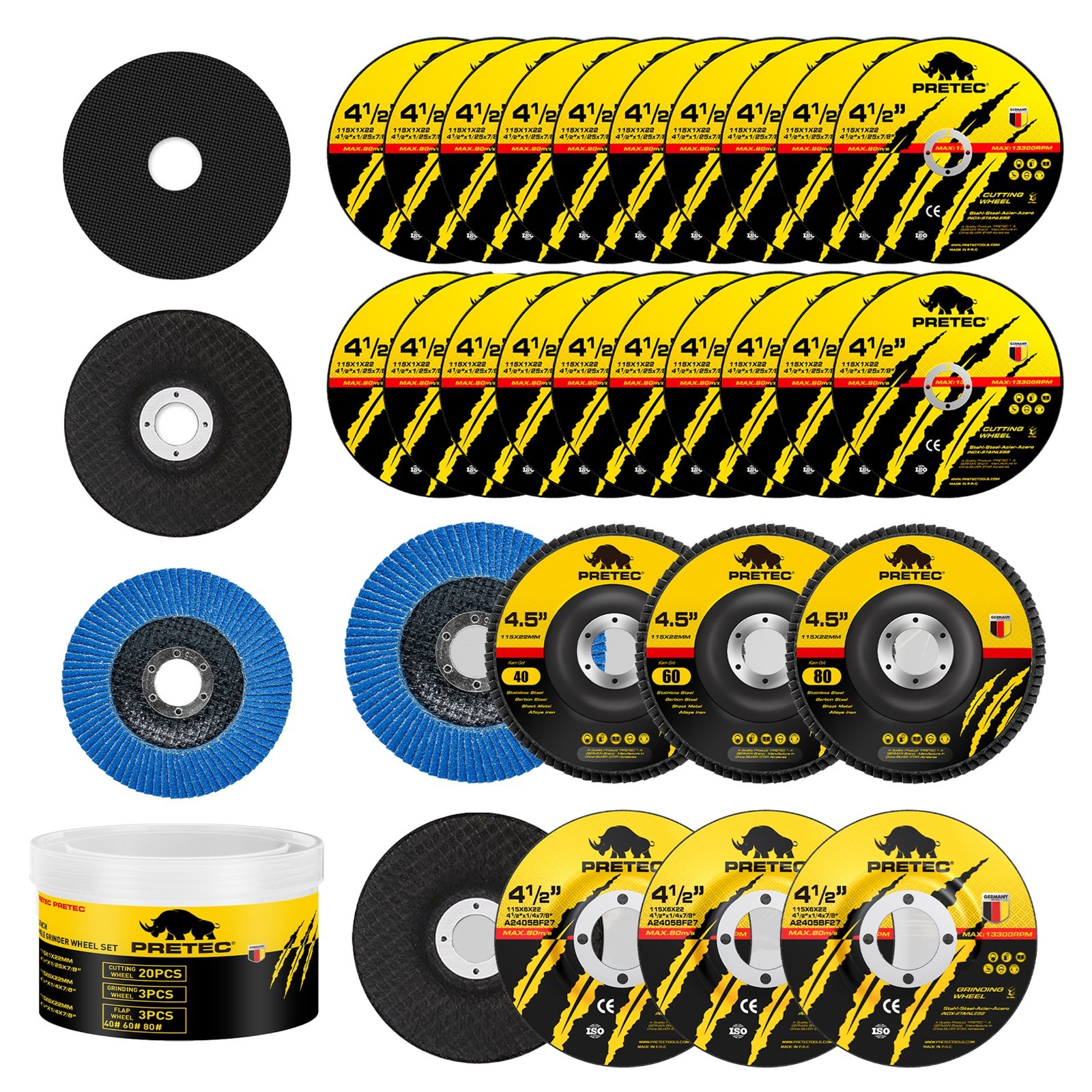 26Pack 4-1/2″ Angle Grinder Disc Set–Cut-Off Wheels,Flap Discs & Grinding Wheels