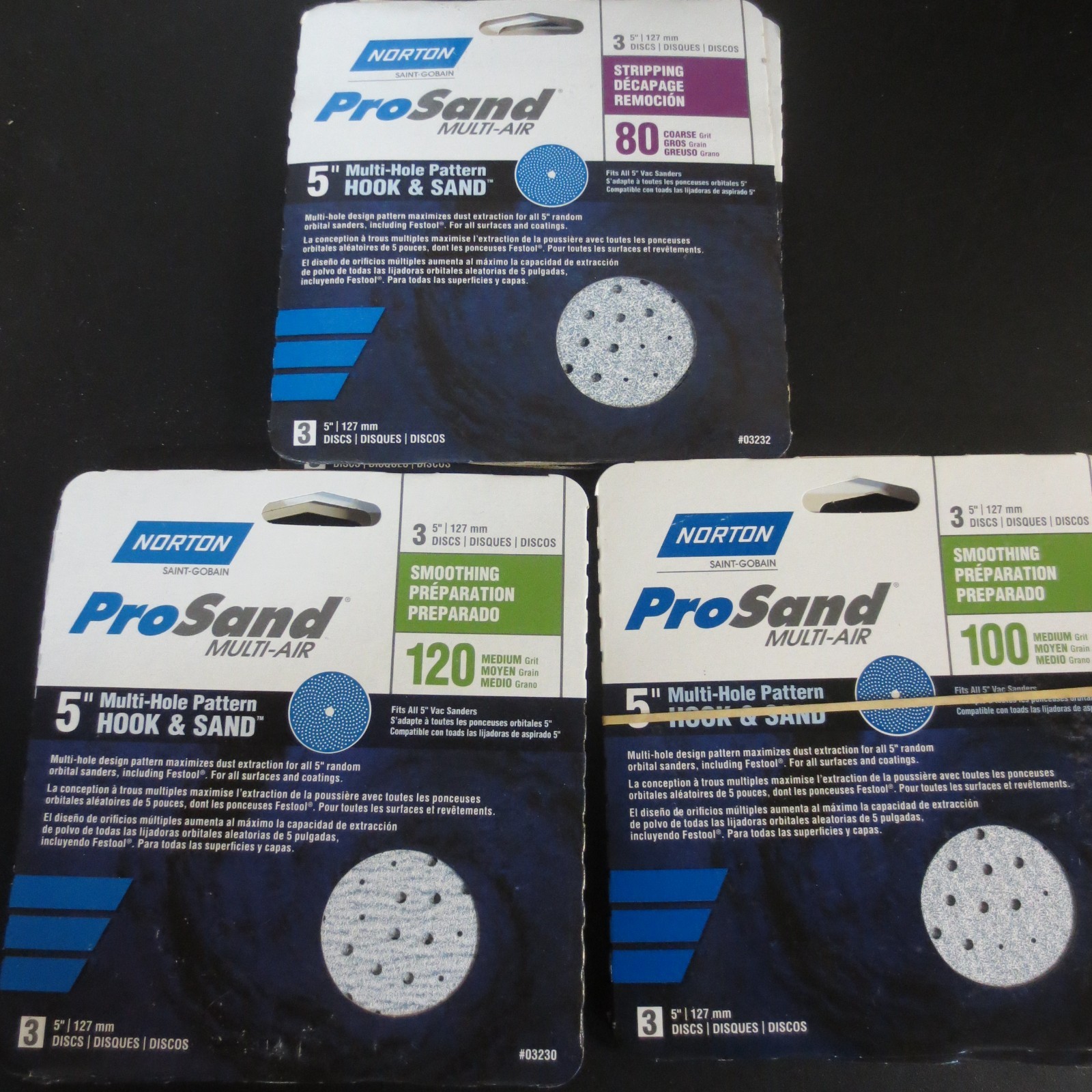 5″ Norton ProSand Multi-Hole Hook & Sand Discs Set, 80,100,120 grit