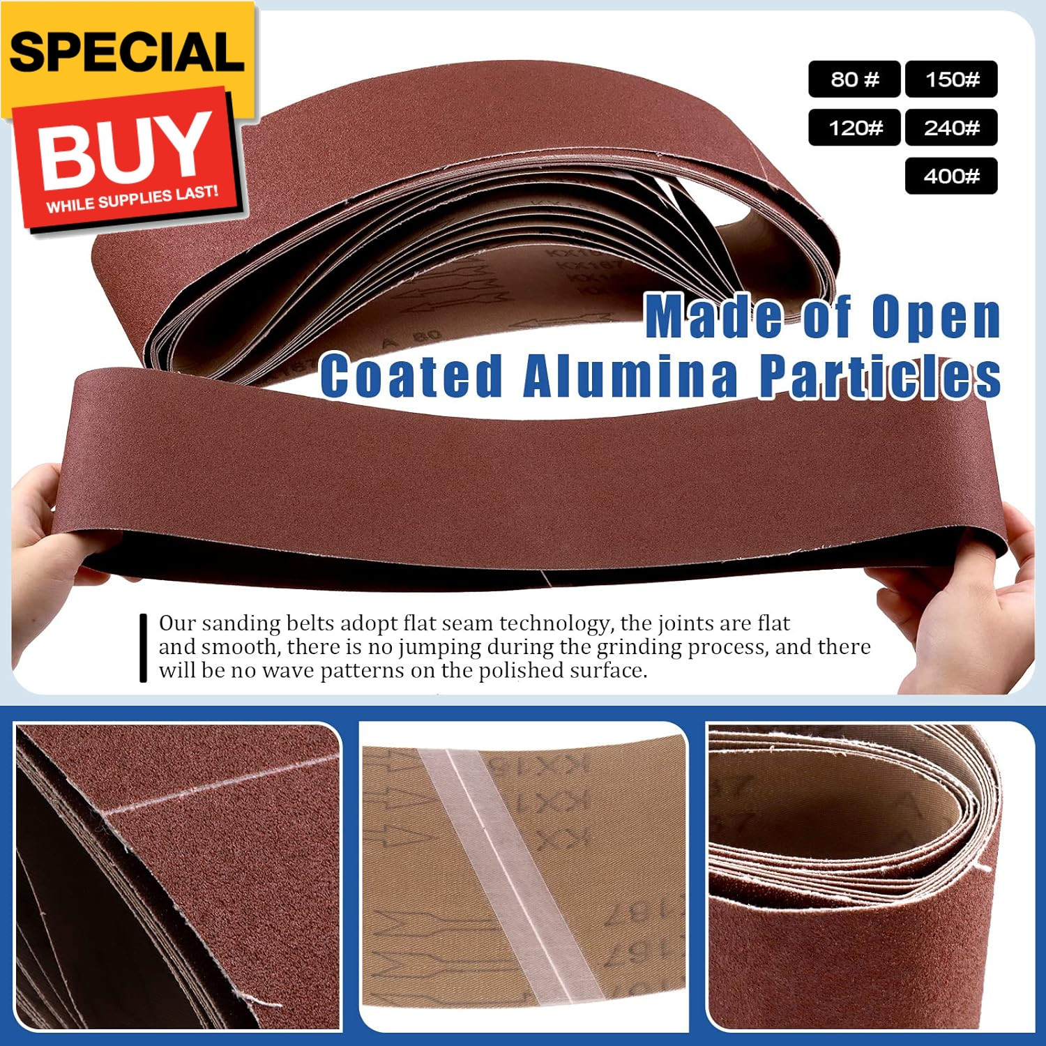 23Pcs Sanding Belts and Sanding Discs Set Including 10Pcs 4 x 36 Inch 80/120/150