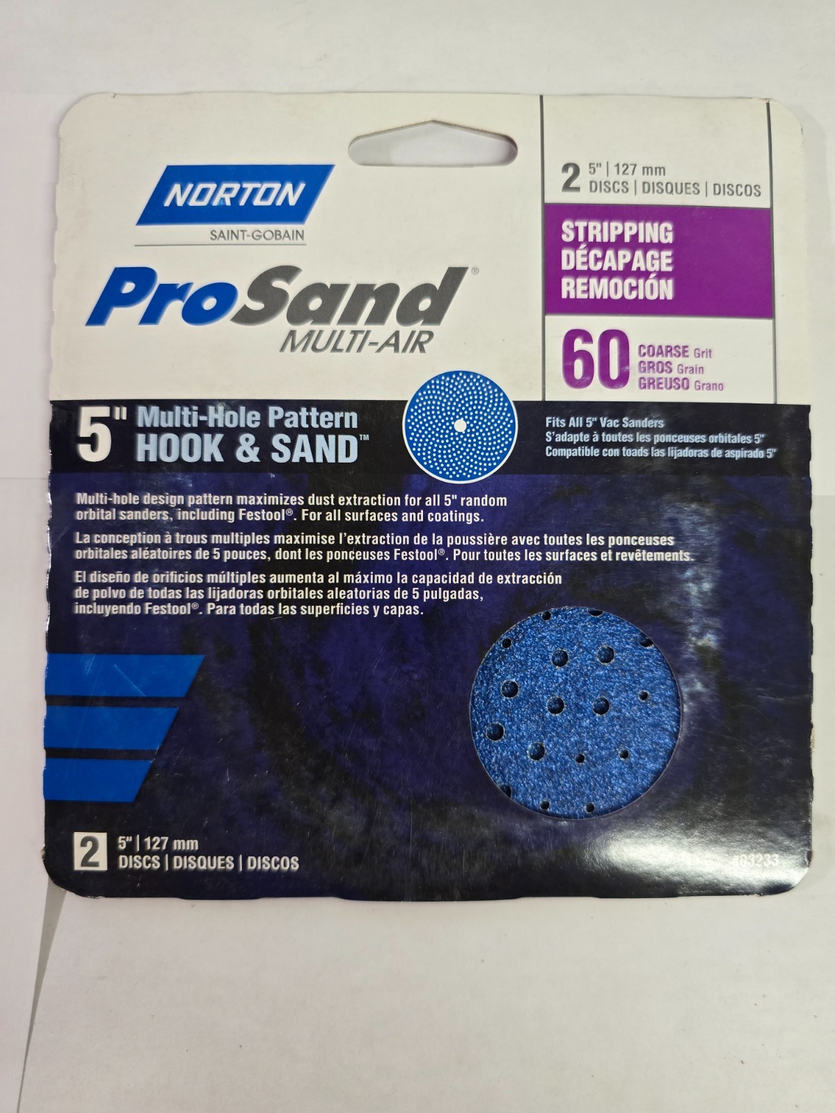 Norton 7660703233 60-Grit Ceramic Abrasive Hook & Loop Sandpaper Disc 5 in.
