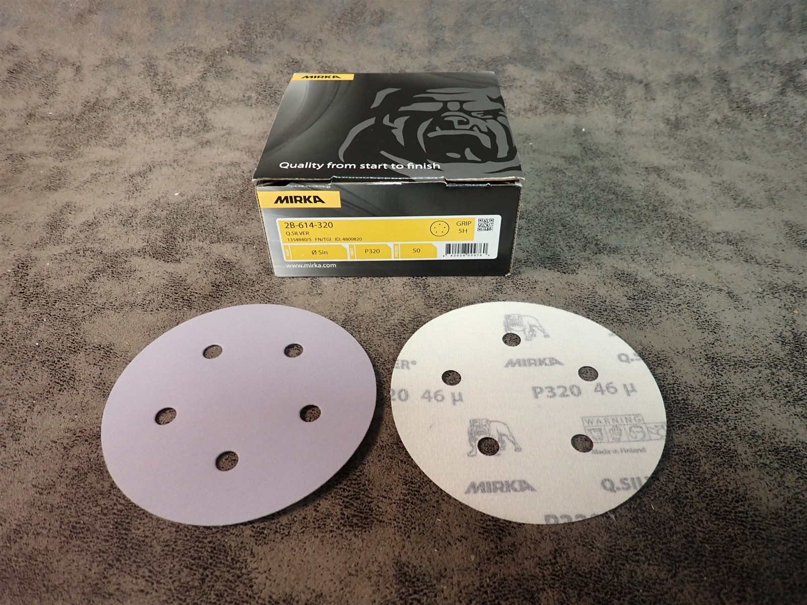 NEW Mirka 2B-614-320 Q.Silver 5 Hole Vacuum Disc P320 Grit 5″ Dia 50 Discs SH-16