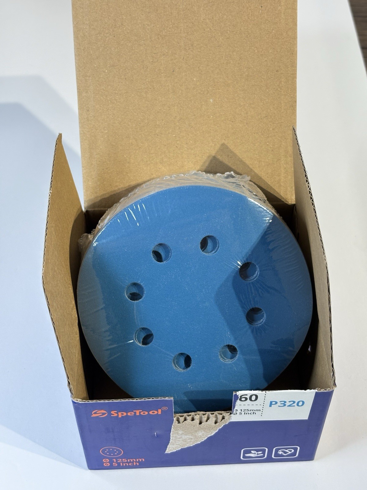 SpeTool Blue Ceramic Sanding Discs 125mm P320 – High Performance 60 Pack