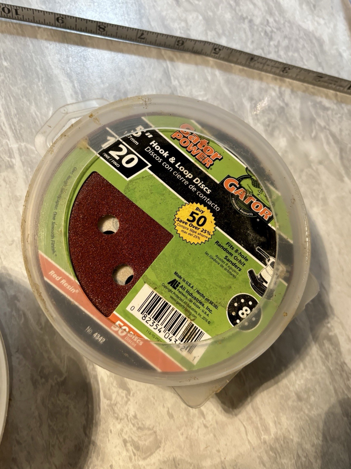 Gator Power 5” Hook and Loop 8 hole discs 120-80 – 40 Grit for Orbital Sander