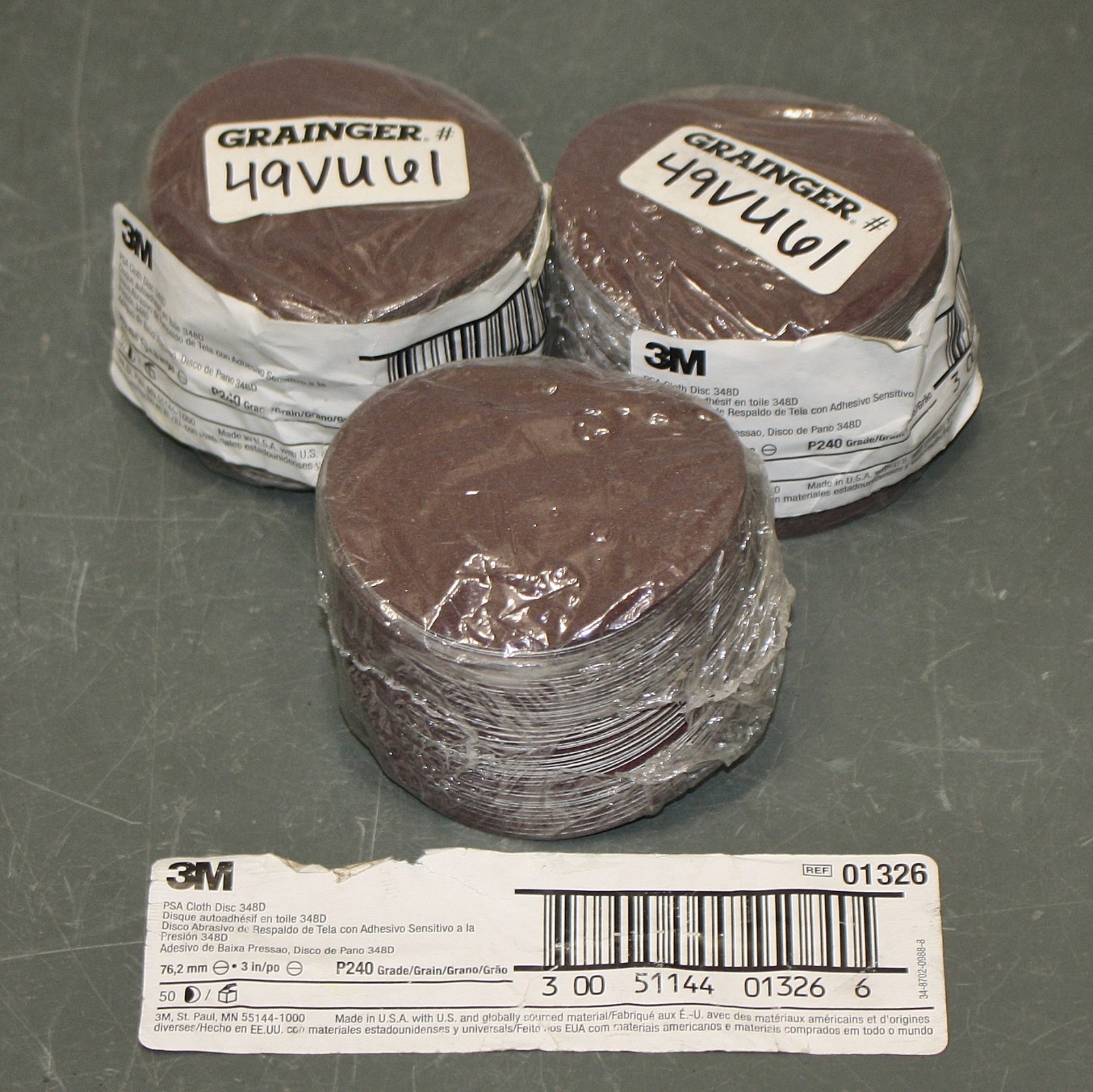 (150) 3M PSA 348D Sanding Disc 60440201881, 3″ OD, P240 Grit, 01326