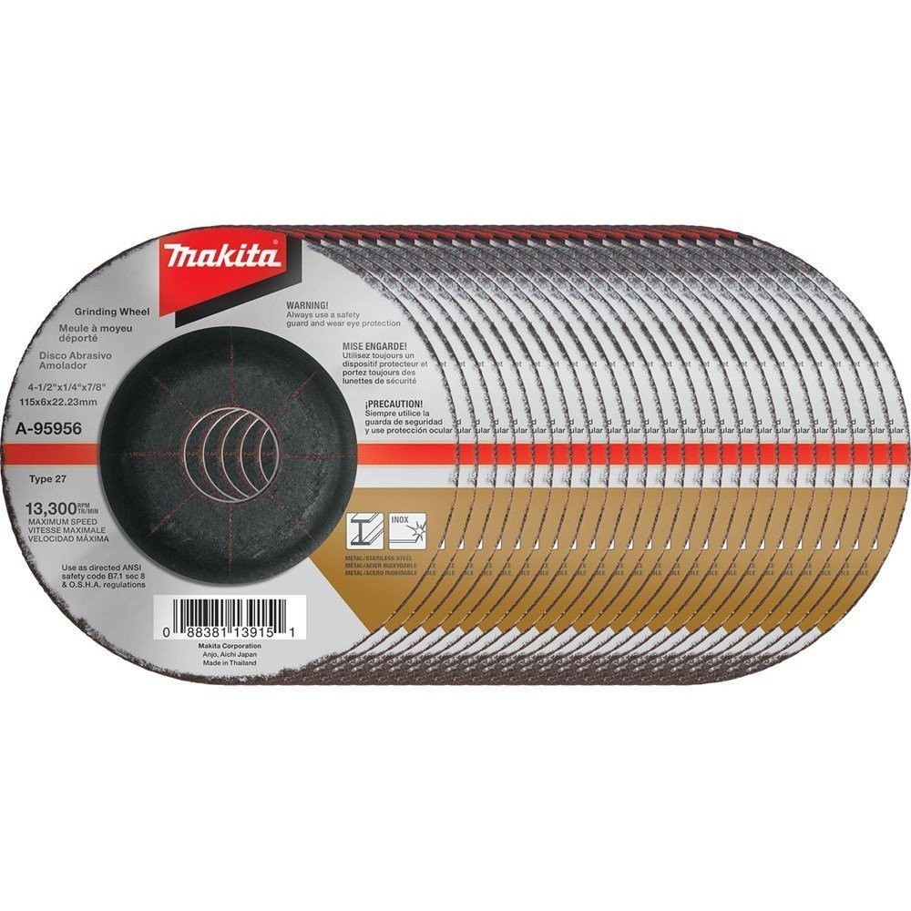 Makita A-95956-25 36 Grit INOX Grinding Wheel (Pack of 25), 4-1/2″ x 1/4″ x 7/8″