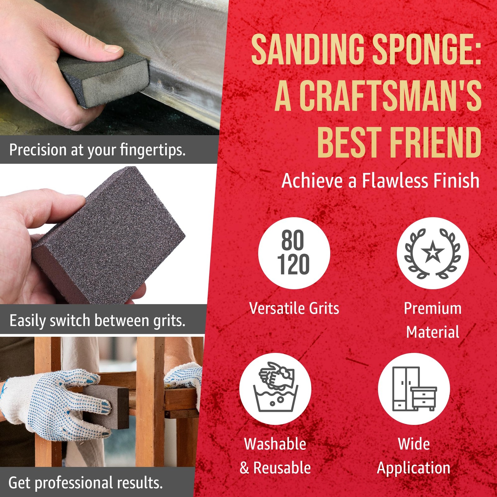32 PCS Sanding Sponge Blocks 4x3x1 Inch Medium Fine Grit Small Firm Foam Pads