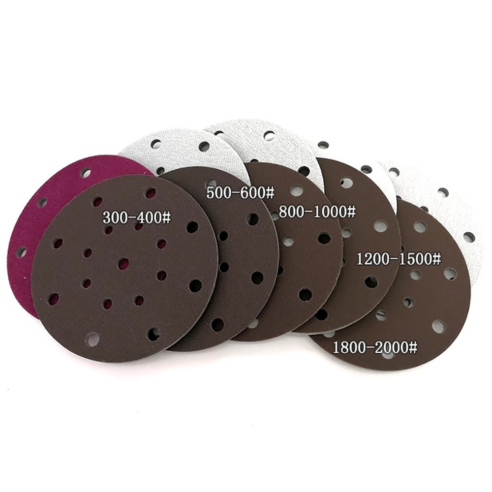 125/150mm 5/6/9/15/17 Hole Wet And Dry Red Sponge Sanding Discs 300#-2000# Grit