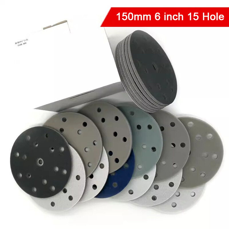 6″150mm 15Hole Dry&Wet Sandpaper Pads Hook&Loop Sponge Sanding Disc 300-3000Grit