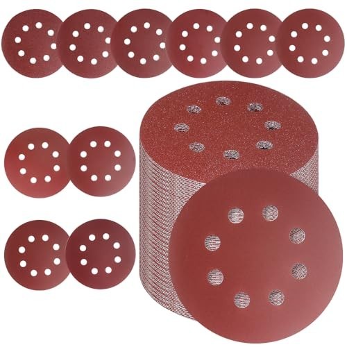 50 PCS 5 Inch 8 Hole Sanding Discs, Adhesive Hook and Loop Sandpaper for Rand…