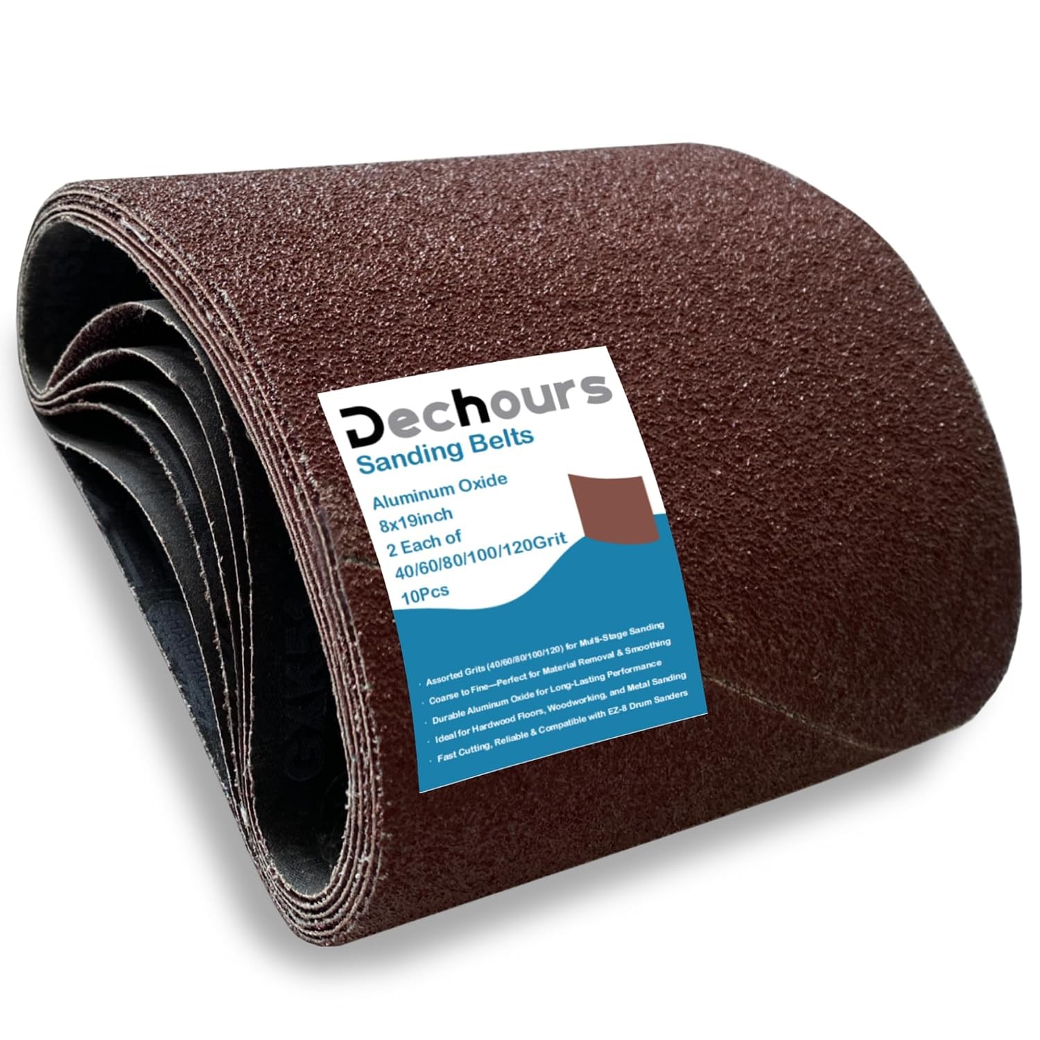 10 Pack 8×19 Inch Sanding Belts 40-120 Assorted Grits for EZ-8 Drum Sander