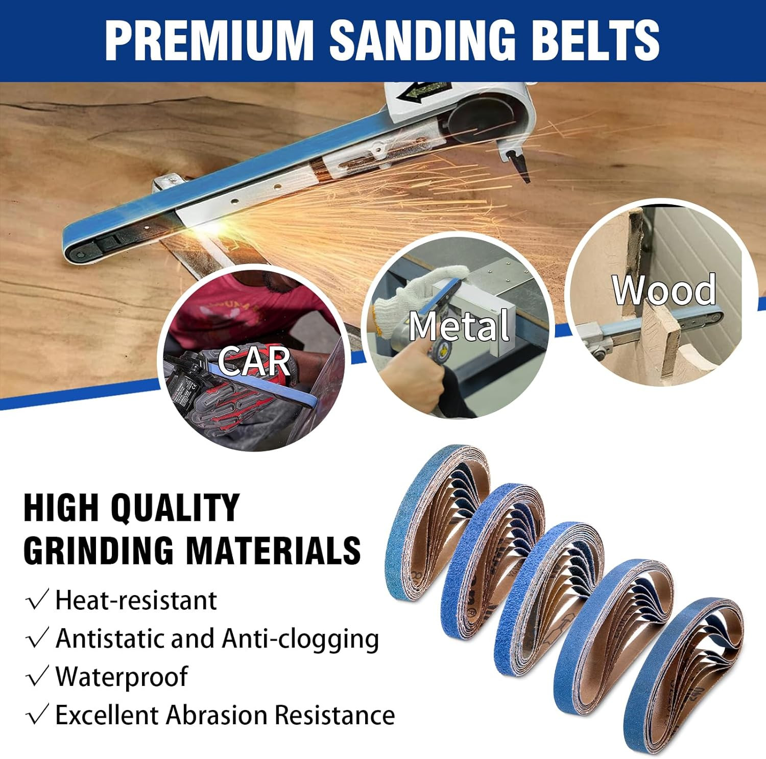 40 PCS 1/2″ x 18″ Zirconia Sanding Belts,8 Each of 40/60/80/120/240 Grits Belt S